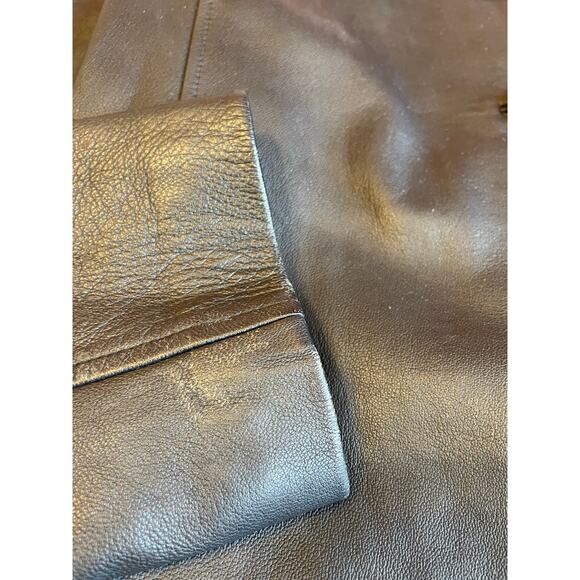 VTG Mossimo Genuine Leather Black Button Up Collared 90s Style Jacket XL Goth - Picture 8 of 12